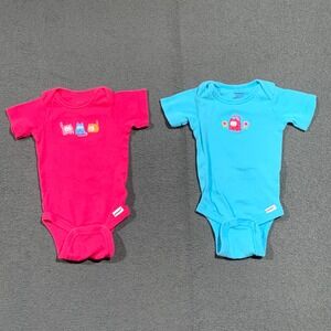 Gerber Baby Bodysuits Girls 0-3‎ Months Pink Blue Cat Short Sleeve Cotton 2 Pack
